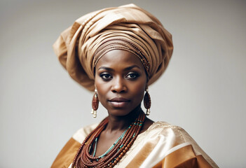 Poster - portrait of an African woman in traditional wedding attire, isolated white background
