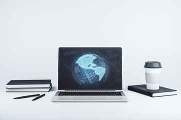 Poster - America map on modern computer monitor, big data and digital technology concept. 3D Rendering
