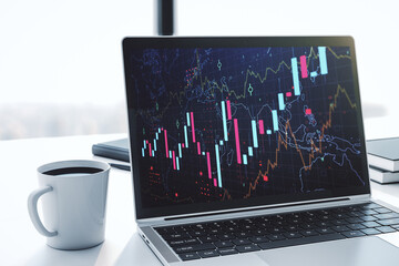 Poster - Modern computer screen with abstract creative financial chart, research and analytics concept. 3D Rendering