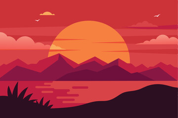 Sunset landscape vector illustration background design