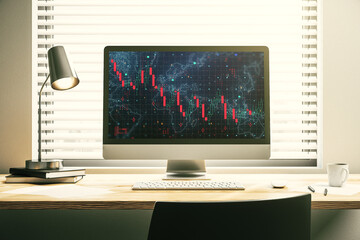Poster - Creative concept of crisis chart illustration on modern laptop screen. Global crisis and bankruptcy concept. 3D Rendering