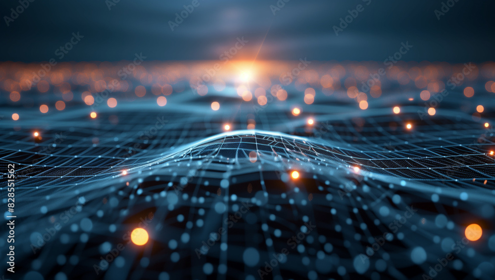 Abstract digital background with glowing network connections and ...