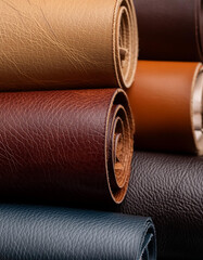 Wall Mural - Multicolored leather rolls with diverse textures in a dynamic composition