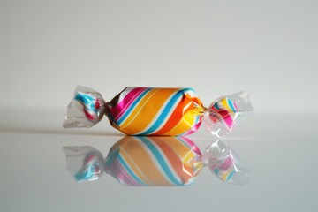 Poster - A colorful striped candy sitting on a table, perfect for food and sweets concepts