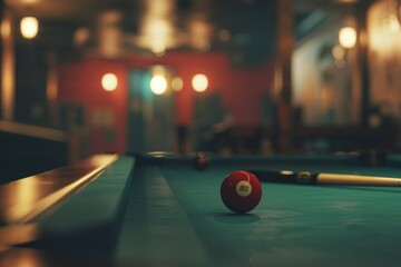 Poster - Pool table with a red ball, suitable for sports and leisure concepts