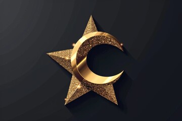 Aufkleber - A golden star and crescent on a black background. Suitable for various design projects