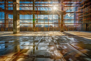 Poster - Sunlight shining through windows, suitable for architectural and interior design concepts