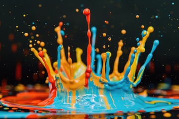 Poster - Colorful paint splashing on calm water surface, ideal for artistic projects