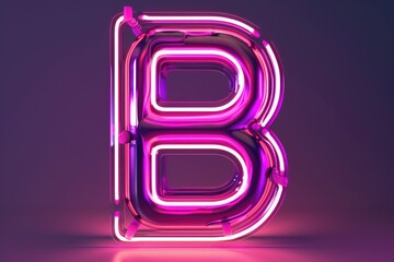 Poster - Neon letter B against a purple backdrop. Suitable for graphic design projects or signage