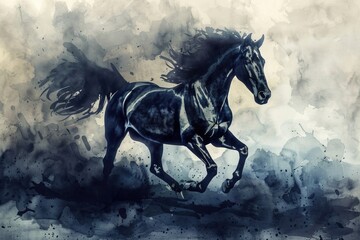 Poster - A majestic horse running freely in the wind. Suitable for equestrian themes
