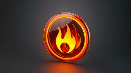 A shiny button with a flame inside. Suitable for technology concepts