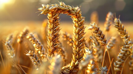 Poster - A close up of a bunch of wheat in a field. Suitable for agricultural concepts