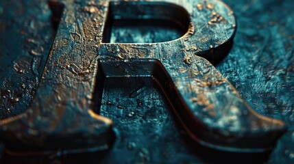 Aufkleber - Detailed close up of a metal letter R. Suitable for graphic design projects