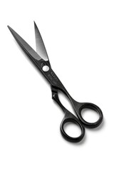 Poster - A pair of black scissors on a white background. Ideal for office supplies concept