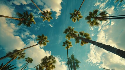 Aufkleber - Beautiful palm trees with a clear blue sky in the background. Suitable for travel and nature concepts
