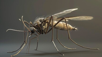 Poster - Close up of a mosquito on a gray background, suitable for scientific or nature-themed projects