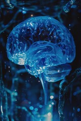 Poster - Close up of a brain inside a glass of water. Suitable for medical and scientific concepts