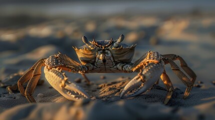 Poster - A crab sitting on top of a sandy beach. Perfect for beach and marine life concepts