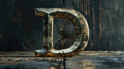 Poster - Close up of a metal letter on a wooden surface, suitable for various design projects