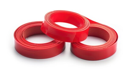 Aufkleber - A pair of red tape sitting on top of each other. Ideal for business and office concepts