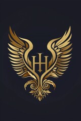 Aufkleber - A golden heart with wings on a black background. Perfect for love and romance concepts