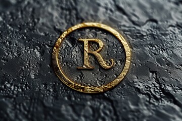Poster - Close up of a gold letter on a black surface, suitable for various design projects