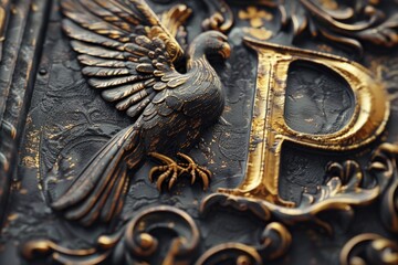 Poster - Close up of a metal sign with a bird design. Perfect for various design projects