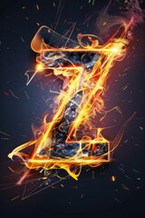 Poster - A fiery letter Z burning against a dark backdrop. Suitable for design projects and typography