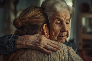 Poster - Loving embrace between generations, suitable for family-themed projects