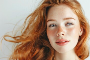 Poster - Close up of a woman with freckles. Great for beauty and skincare concepts