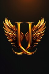 Poster - A unique golden letter U with wings on a black background. Perfect for design projects and branding