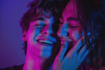 Poster - A man and a woman smiling together. Suitable for various concepts