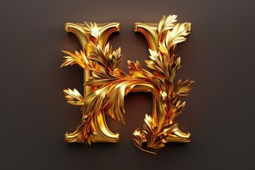 Poster - Gold leaves forming the letter H. Suitable for luxury branding projects