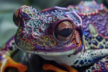 Poster - Close up of a colorful frog's face, perfect for nature and wildlife themes