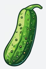 Wall Mural - A vibrant green cucumber with leaves, perfect for food and health concepts