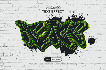 Poster - peace text effect graffiti style. editable text effect vector.