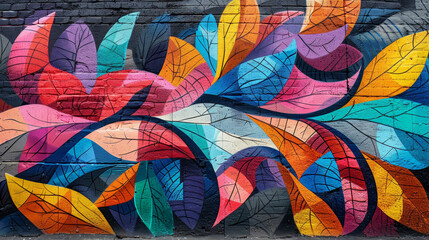 Wall Mural - Colorful graffiti art on urban city wall, vibrant street mural