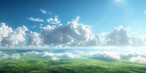 Rolling Green Hills and Clouds Under a Blue Sky