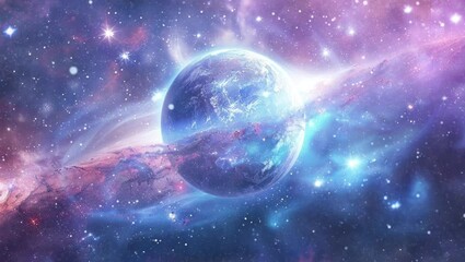 Wall Mural - alien world planet, deep space landscape with several moons