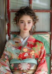 Wall Mural - Portrait of a young woman in a kimono