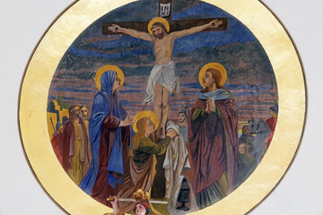 Wall Mural - Crucifixion, fresco in the Church of All Saints in Sesvete, Croatia