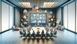 © UrbanOrigami - Origami Business Meeting: Paper-Folded Figures in a Modern Conference Room with Charts, Laptops, and Natural Light