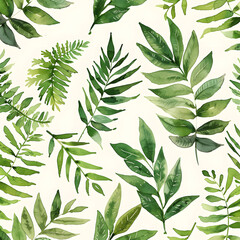 Wall Mural - a seamless pattern of green leaves on a white background