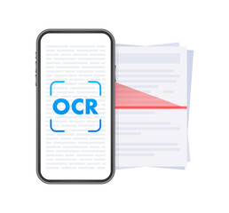 Fototapete - OCR - Optical character recognition. Document scan. Process of recognizing document. Vector stock illustration