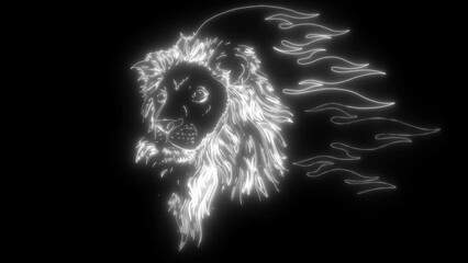 Sticker - Lion head in white line on black background