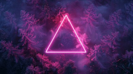 Sticker - A shimmering neon triangle glowing brightly amidst the dense forest of pink and purple