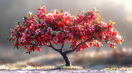 Wall Mural - Ripe apple tree 3d rendering on nature background