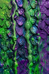Wall Mural - Poison texture with scales and toxic slime drips, vibrant greens and purples, ai generated