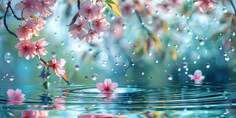 Wall Mural - Cherry Blossoms with Raindrops