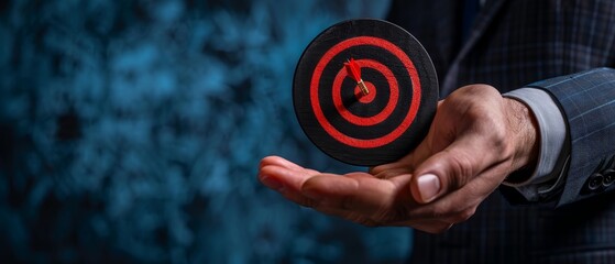 Wall Mural -  Target concept with Businessman hand holding target icon 